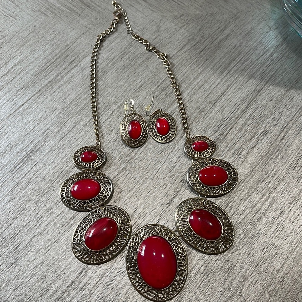 Necklace , Bracelet and Earring set orange and Gold